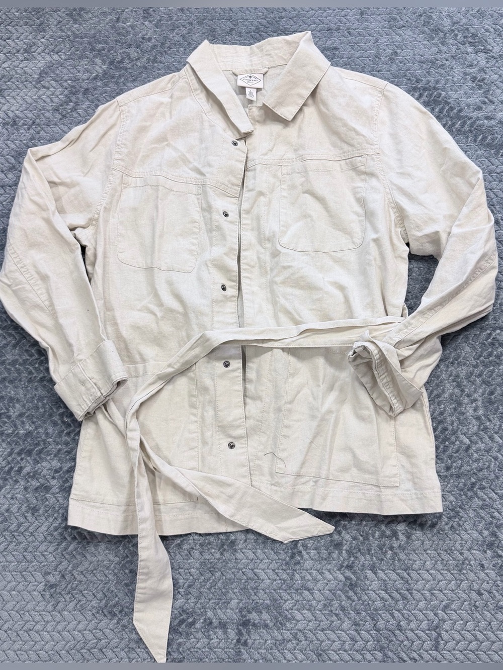 St. John's Bay Linen-Blend Belted Utility Jacket Shirt in Oatmeal Size Large